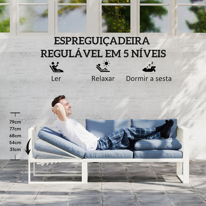Conjunto de Jardim de 4 Peças Móveis de Exterior em Forma de L com 2 Sofás de 2 Lugares Sofá de Canto com Assento Ajustável e Mesa de Centro de DPC com Almofadas Bege e Cinza