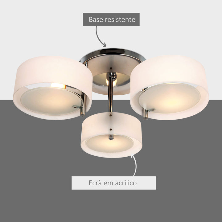Candeeiro de Teto Moderno Candeeiro Suspenso com Ecrã em Acrílico e Suporte para Lâmpada E27 Candeeiro para Sala de Estar Dormitório Sala de Jantar Ø64x20 cm Branco