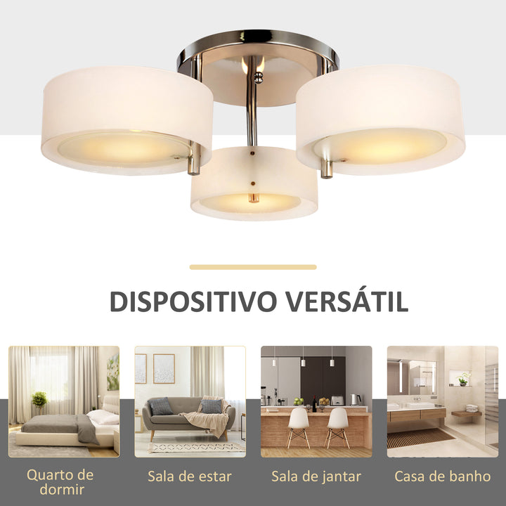 Candeeiro de Teto Moderno Candeeiro Suspenso com Ecrã em Acrílico e Suporte para Lâmpada E27 Candeeiro para Sala de Estar Dormitório Sala de Jantar Ø64x20 cm Branco