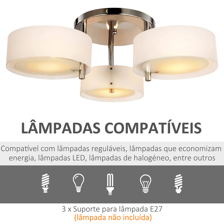 Candeeiro de Teto Moderno Candeeiro Suspenso com Ecrã em Acrílico e Suporte para Lâmpada E27 Candeeiro para Sala de Estar Dormitório Sala de Jantar Ø64x20 cm Branco