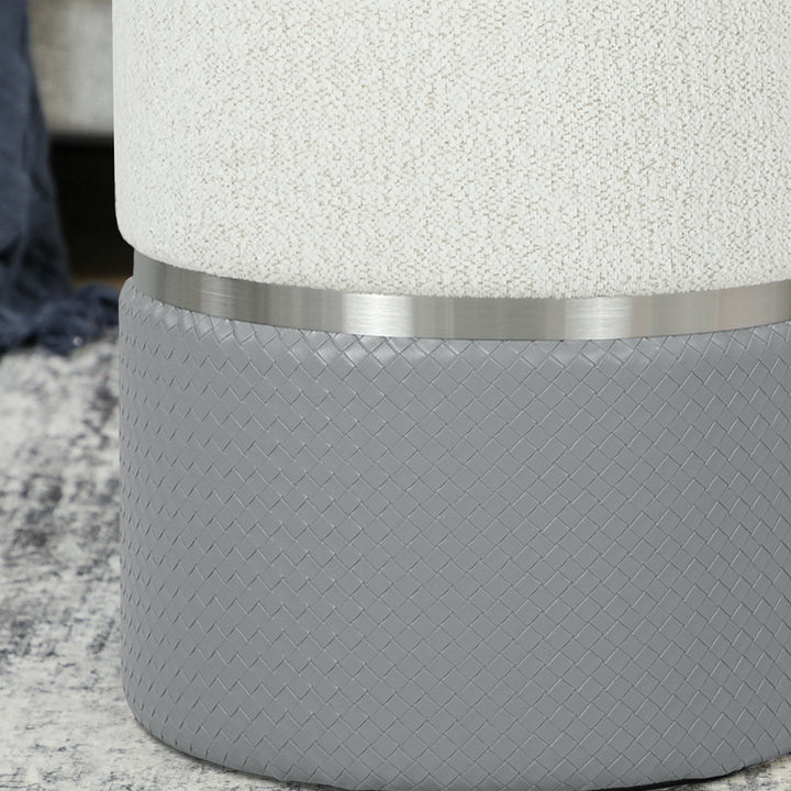 Conjunto de 2 Puffs de Arrumação Baús de Arrumação Redondos Estofados em Chenille e PU Assento Acolchoado para Entrada Quarto Sala Cinzento e Creme