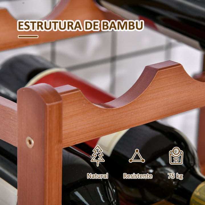 Suporte para 16 Garrafas de Bambu Prateleira para Garrafas de Vinho de 4 Níveis para Cozinha Sala de Jantar Bar Carga Máxima 75kg 43x23,5x38cm Marrom