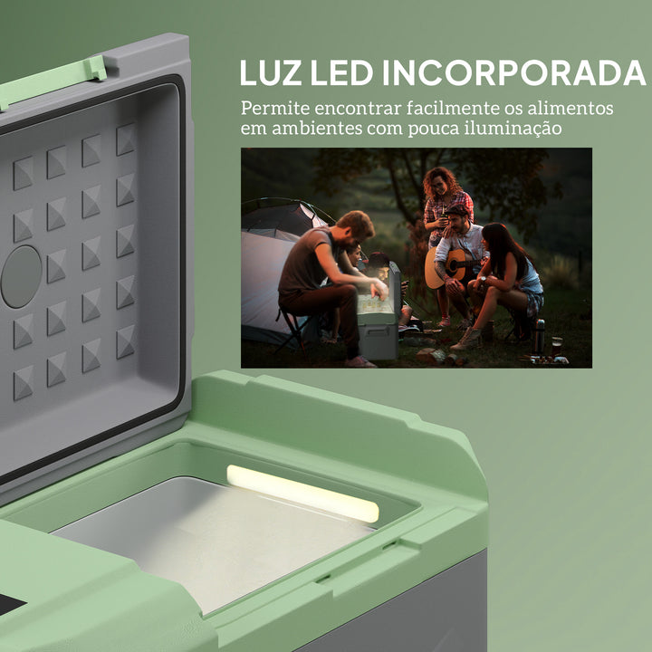 Geleira Portátil Elétrica 24,2L Geleira para Carro -20? a +20 ? 12V/24V Mini Geleira com Rodas Compressor e Ecrã LED Tátil para Casa Campismo Viagens 60,2x33,4x41,4 cm Cinza e Verde