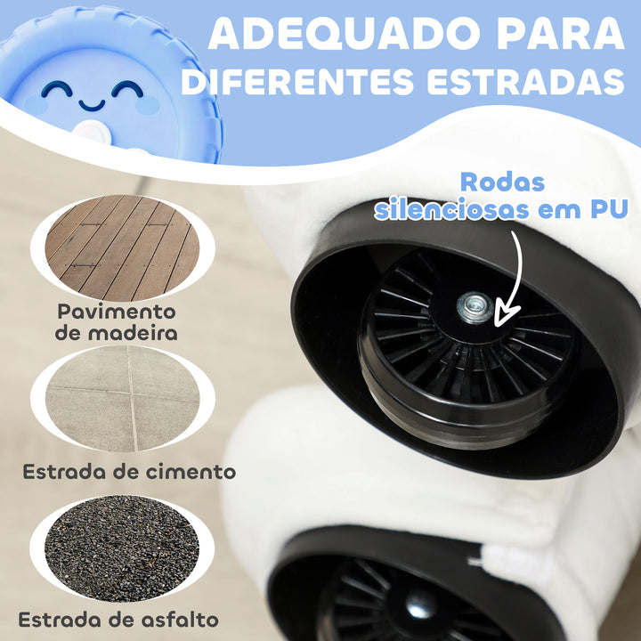 Cavalo Elétrico com Música Bateria 6V Brinquedo Elétrico Toque Suave Rodas Silenciosas de PU Movimento para a Frente Prenda para Crianças dos 1,5 aos 5 Anos 74x34x51 cm Branco