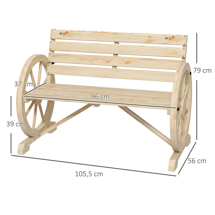Banco de Jardim de Madeira Banco Exterior com Apoios em Forma de Roda Estilo Rústico Suporta até 240 kg 2 Lugares para Pátio ou Terraço 105,5x56x79 cm Madeira