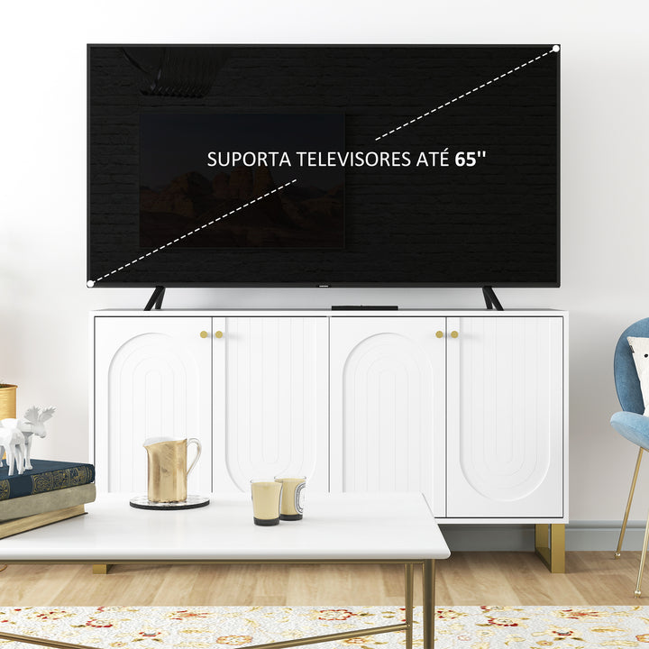Aparador de 4 Portas Aparador Moderno para Sala de Estar com Prateleiras Ajustáveis e Pés Dourados para Sala de Jantar Entrada Móvel para TV até 65 Polegadas 140,8x35x77,5 cm Branco