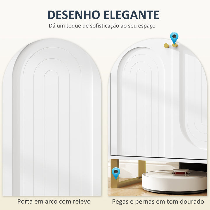 Aparador de 4 Portas Aparador Moderno para Sala de Estar com Prateleiras Ajustáveis e Pés Dourados para Sala de Jantar Entrada Móvel para TV até 65 Polegadas 140,8x35x77,5 cm Branco