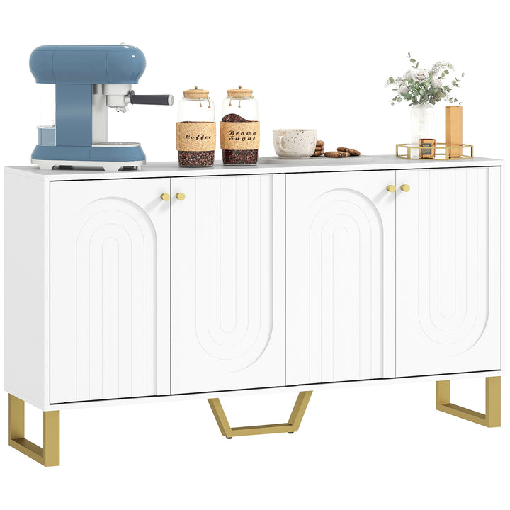 Aparador de 4 Portas Aparador Moderno para Sala de Estar com Prateleiras Ajustáveis e Pés Dourados para Sala de Jantar Entrada Móvel para TV até 65 Polegadas 140,8x35x77,5 cm Branco