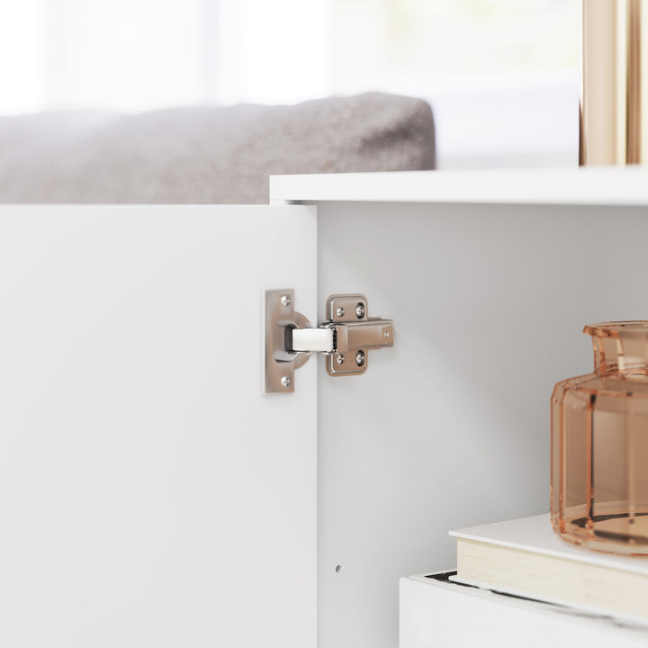 Aparador de 4 Portas Aparador Moderno para Sala de Estar com Prateleiras Ajustáveis e Pés Dourados para Sala de Jantar Entrada Móvel para TV até 65 Polegadas 140,8x35x77,5 cm Branco