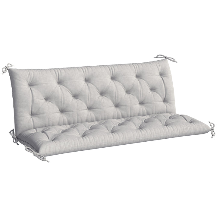 Almofada para Banco de Jardim com Encosto 150x98x8 cm Colchão de Banco de 3 Lugares para Interior e Exterior com Enchimento Espesso e Fitas de Fixação para Baloiço, Terraço Varanda Cinza Claro