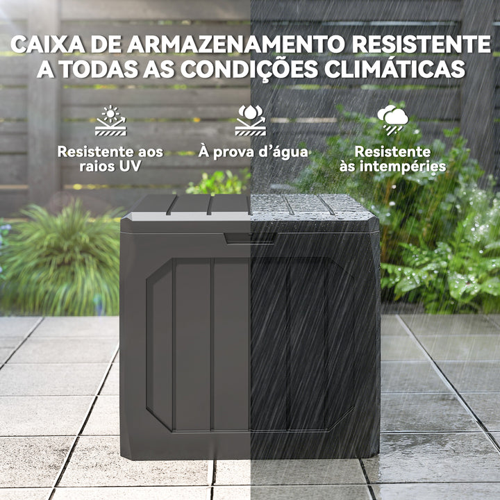 Baú de Exterior com Capacidade de 121L Baú de Armazenamento em Plástico com 2 Alças e Tampa Fechável Impermeável e Resistente às Intempéries para Jardim Terraço ou Pátio, 56x45x53 cm Preto