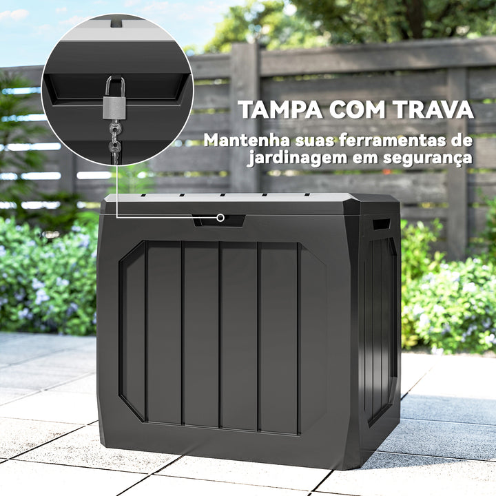 Baú de Exterior com Capacidade de 121L Baú de Armazenamento em Plástico com 2 Alças e Tampa Fechável Impermeável e Resistente às Intempéries para Jardim Terraço ou Pátio, 56x45x53 cm Preto