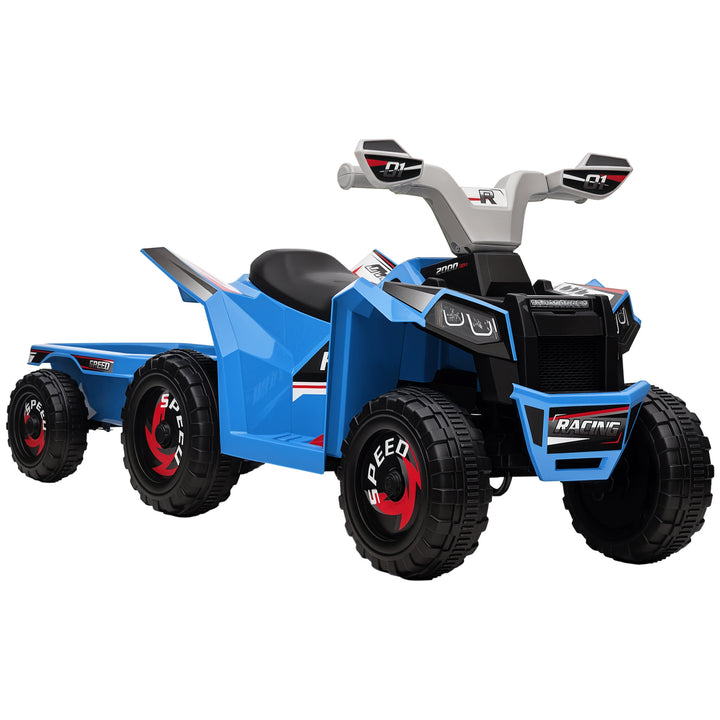 Quadriciclo Elétrico para Crianças com Reboque a Bateria 6V Carro Elétrico para Crianças de 18-36 Meses com Velocidade 2,5 km/h Carga Máxima 106x41,5x48,5 cm Azul