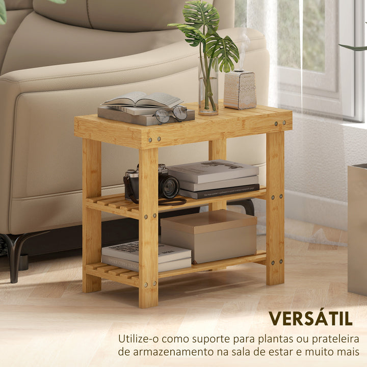 Banco Sapateira de Bambu Sapateira com Assento Organizador de Sapatos com 2 Prateleiras para 4 Pares de Sapatos para Entrada Sala de Estar Dormitório 50x28x45 cm Madeira