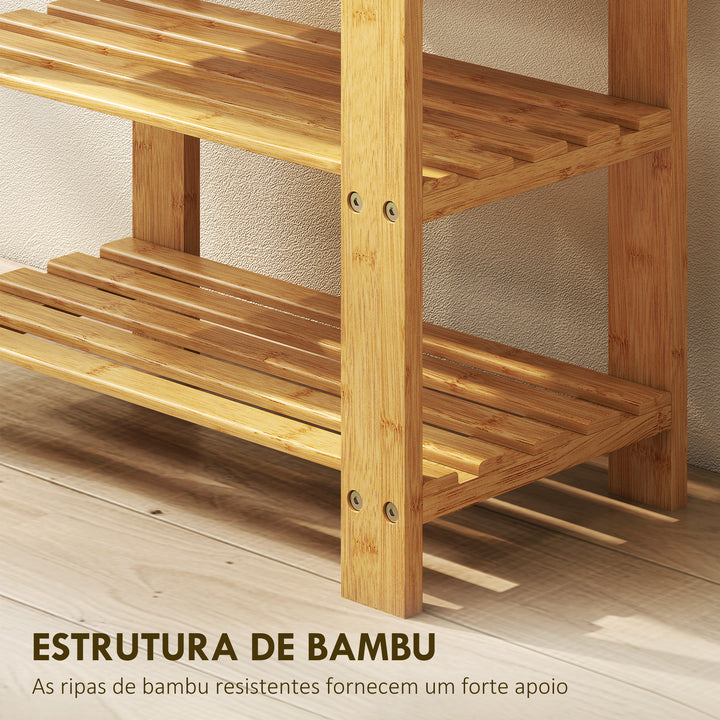 Banco Sapateira de Bambu Sapateira com Assento Organizador de Sapatos com 2 Prateleiras para 4 Pares de Sapatos para Entrada Sala de Estar Dormitório 50x28x45 cm Madeira