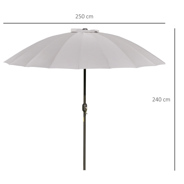 Chapéu de Sol de Jardim Ø2,5x2,4 m Chapéu de Sol de Terraço com Manivela Manual Mastro Flexível Impermeável e 18 Varas para Exterior Cinza