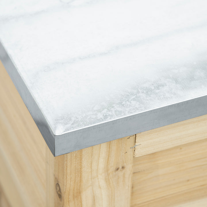 Baú de Jardim Carga 155L Baú de Armazenamento Exterior de Madeira com Tampa de Metal Galvanizado e Desenho em Ripas para Jardim Varanda 110x50x50 cm Madeira