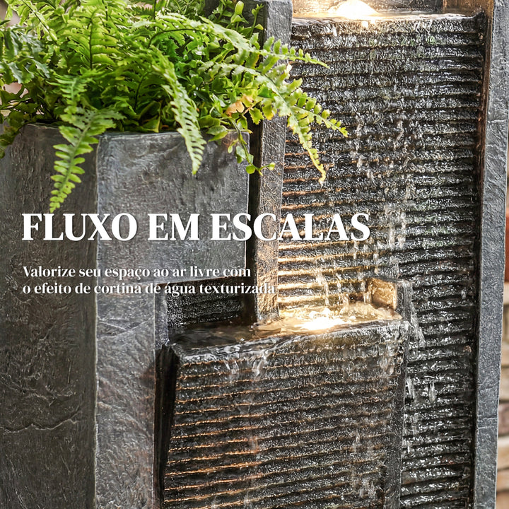 Fonte de Água Decorativa com Iluminação LED e Vaso Fonte de Jardim Exterior em Cascata de 3 Níveis com Bomba Resistente à Intempérie para Jardim Pátio 38x19x101?cm Cinzento Escuro