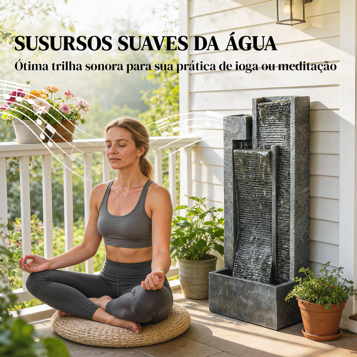Fonte de Água Decorativa com Iluminação LED e Vaso Fonte de Jardim Exterior em Cascata de 3 Níveis com Bomba Resistente à Intempérie para Jardim Pátio 38x19x101?cm Cinzento Escuro