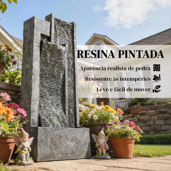 Fonte de Água Decorativa com Iluminação LED e Vaso Fonte de Jardim Exterior em Cascata de 3 Níveis com Bomba Resistente à Intempérie para Jardim Pátio 38x19x101?cm Cinzento Escuro