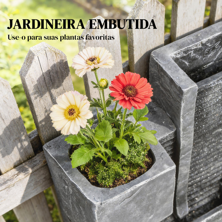 Fonte de Água Decorativa com Iluminação LED e Vaso Fonte de Jardim Exterior em Cascata de 3 Níveis com Bomba Resistente à Intempérie para Jardim Pátio 38x19x101?cm Cinzento Escuro