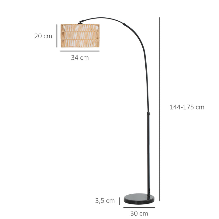 Candeeiro de Pé Candeeiro de Pé para Sala de Estar com Altura Ajustável Ecrã de Juta Interruptor de Pé e Base de Mármore para Sala de Estar Escritório Quarto 93x34x144-175 cm Preto e Marrom