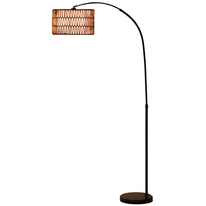 Candeeiro de Pé Candeeiro de Pé para Sala de Estar com Altura Ajustável Ecrã de Juta Interruptor de Pé e Base de Mármore para Sala de Estar Escritório Quarto 93x34x144-175 cm Preto e Marrom