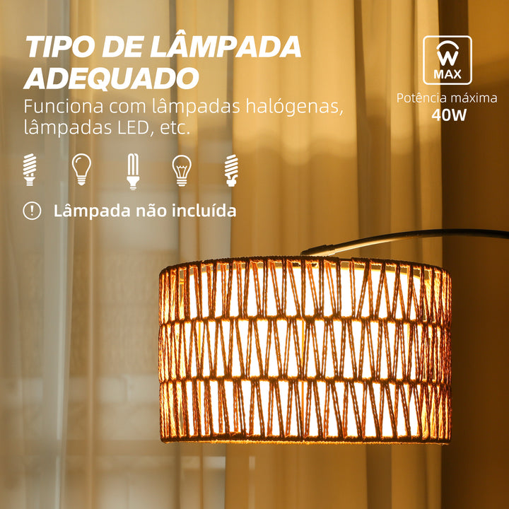 Candeeiro de Pé Candeeiro de Pé para Sala de Estar com Altura Ajustável Ecrã de Juta Interruptor de Pé e Base de Mármore para Sala de Estar Escritório Quarto 93x34x144-175 cm Preto e Marrom