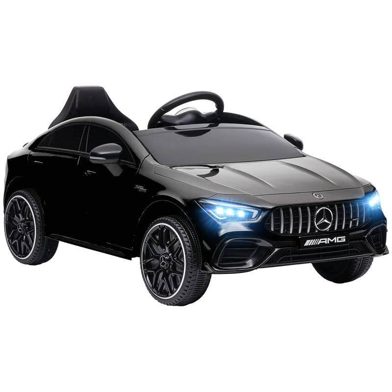 Carro Elétrico para Crianças acima de 3 Anos Carro Mercedes AMG CLA 45 Carro Elétrico Infantil com Bateria 12V Controlo Remoto Faróis LED Buzina Música e Rodas Auxiliares 110x61x45 cm Preto