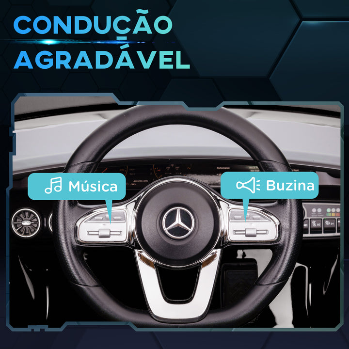 Carro Elétrico para Crianças acima de 3 Anos Carro Mercedes AMG CLA 45 Carro Elétrico Infantil com Bateria 12V Controlo Remoto Faróis LED Buzina Música e Rodas Auxiliares 110x61x45 cm Preto