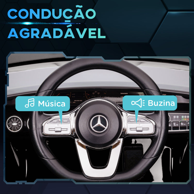 Carro Elétrico para Crianças acima de 3 Anos Carro Mercedes AMG CLA 45 Carro Elétrico Infantil com Bateria 12V Controlo Remoto Faróis LED Buzina Música e Rodas Auxiliares 110x61x45 cm Preto