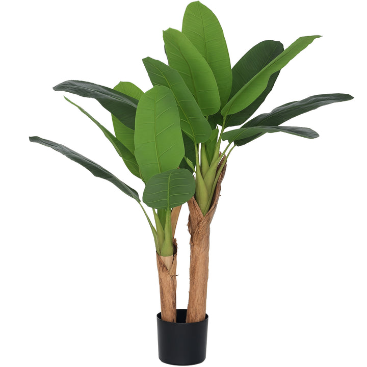 Planta Artificial Ø17x120 cm Bananeira Atificial com Vaso e 15 Folhas Planta Artificial Decorativa para Interior Verde