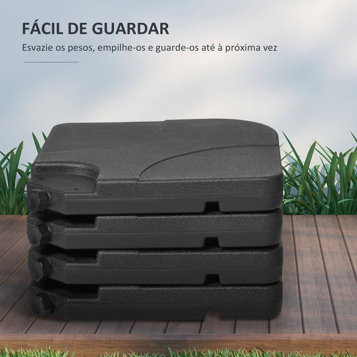 Conjunto de Pesos para Base de Chapéu de Sol de 4 Peças Base para Chapéu de Sol Quadrada Preenchível com 15 Litros de Água ou 19,5 kg de Areia para Base Cruzada Preto