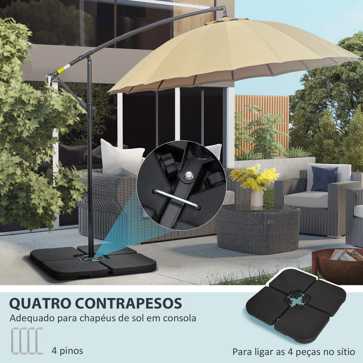 Conjunto de Pesos para Base de Chapéu de Sol de 4 Peças Base para Chapéu de Sol Quadrada Preenchível com 15 Litros de Água ou 19,5 kg de Areia para Base Cruzada Preto