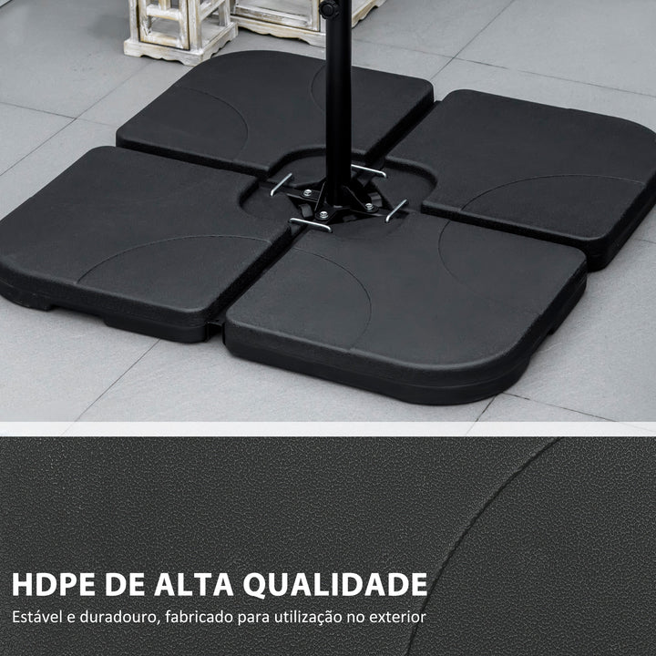 Conjunto de Pesos para Base de Chapéu de Sol de 4 Peças Base para Chapéu de Sol Quadrada Preenchível com 15 Litros de Água ou 19,5 kg de Areia para Base Cruzada Preto