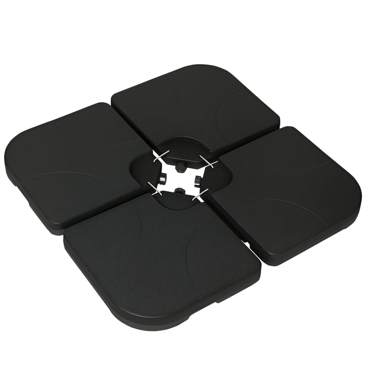 Conjunto de Pesos para Base de Chapéu de Sol de 4 Peças Base para Chapéu de Sol Quadrada Preenchível com 15 Litros de Água ou 19,5 kg de Areia para Base Cruzada Preto