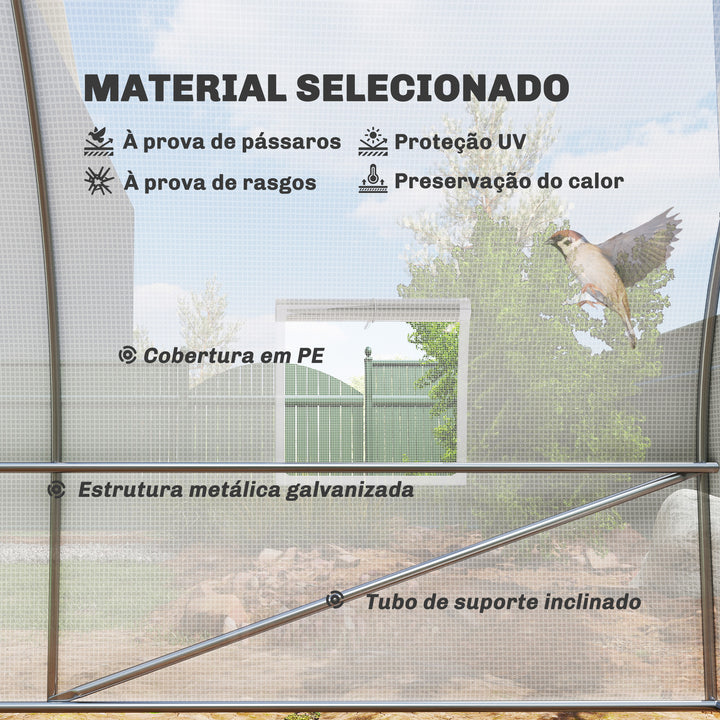 Estufa de jardim Tipo de túnel com 8 janelas e tampa de polietileno 600x300x200 cm Branco