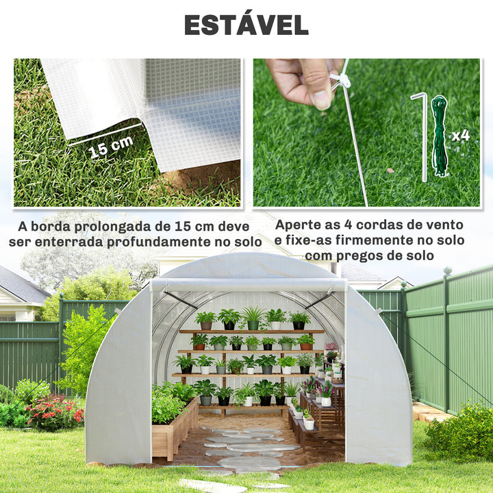 Estufa de jardim Tipo de túnel com 8 janelas e tampa de polietileno 600x300x200 cm Branco