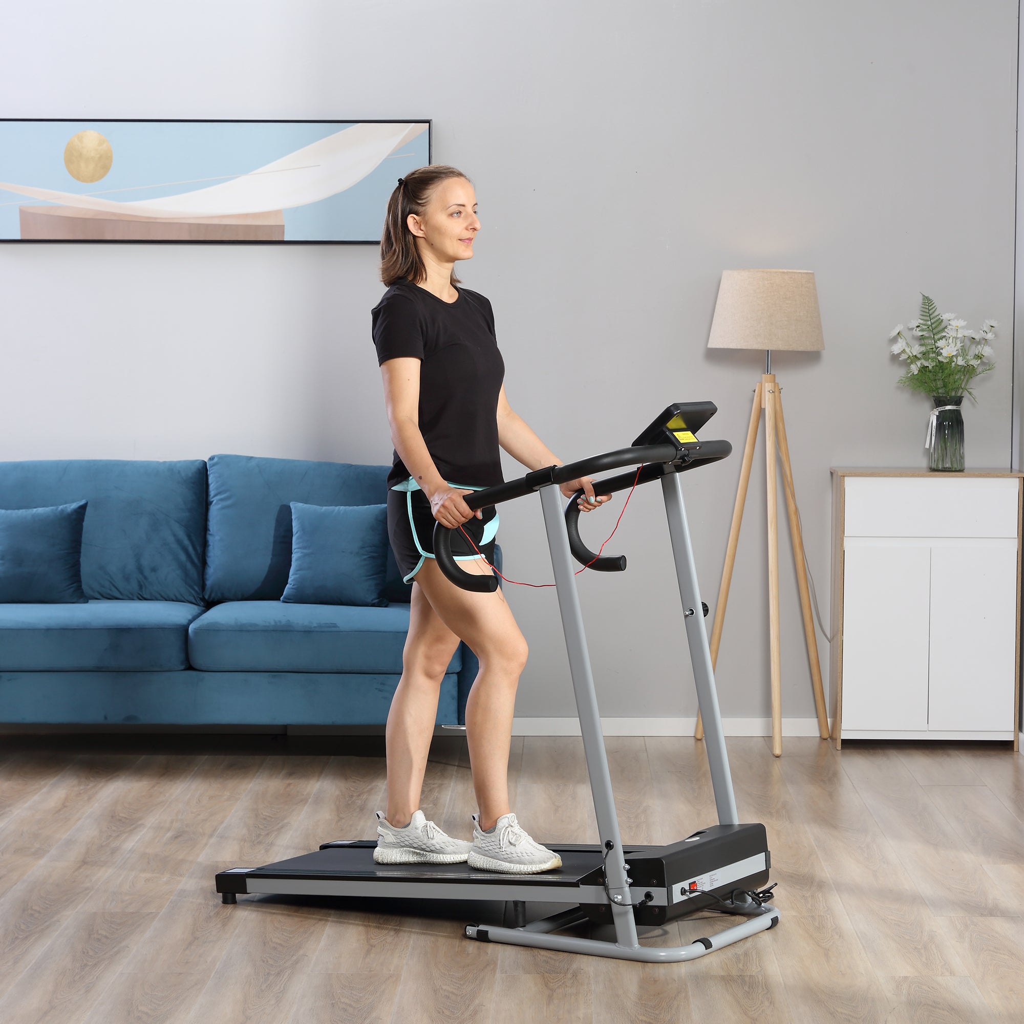 Esteira elétrica e dobrável de 500W para exercícios físicos 1-10 km / h com tela LCD e carga máxima. 110 kg preto e cinza