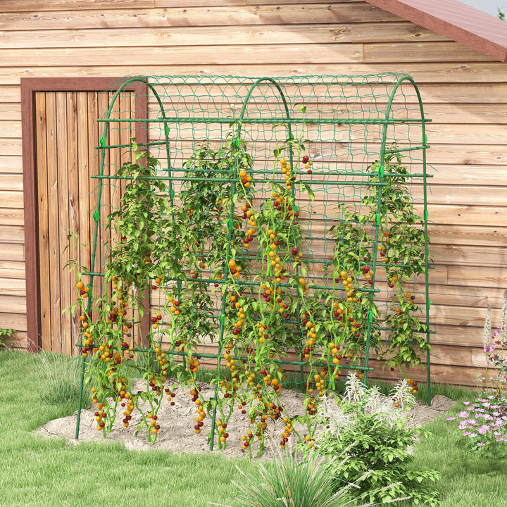 Arco para Plantas Trepadeiras 206 cm Estrutura de Jardim para Plantas Trepadoras ao Ar Livre em Forma de U com Estrutura de Aço Revestida a PE e Rede Suporte para Legumes e Frutas