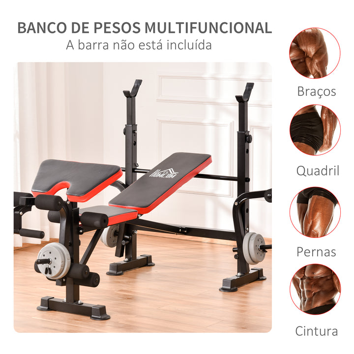 Banco de Pesos Multifuncional Banco de Musculação com Encosto Ajustável Suporte de Barras para Fitness Treinamento Completo 105x150x112cm Preto