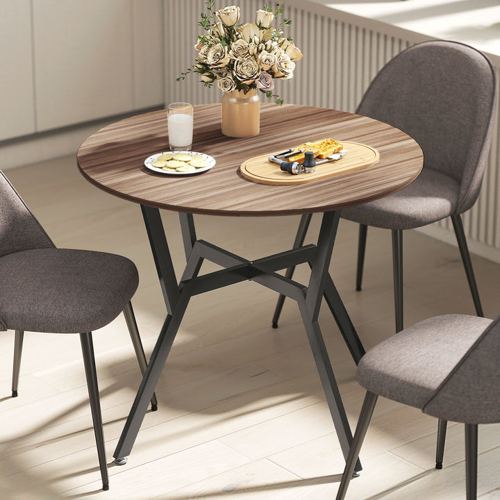 Mesa de Cozinha Redonda Mesa de Jantar Estilo Industrial com Bancada de Madeira e Estrutura de Aço para Sala de Jantar Carga 60kg Ø90x76 cm Marrom e Preto