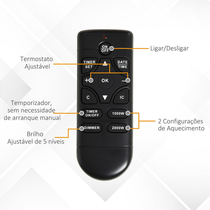 Lareira elétrica com temporizador Termostato Luz de 5 níveis 1000W / 2000W 102x30x95 Branco