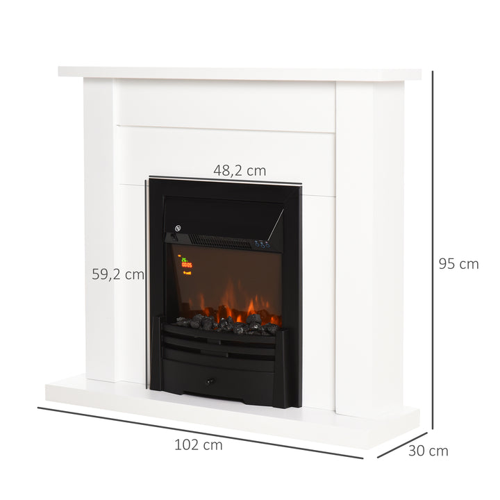 Lareira elétrica com temporizador Termostato Luz de 5 níveis 1000W / 2000W 102x30x95 Branco