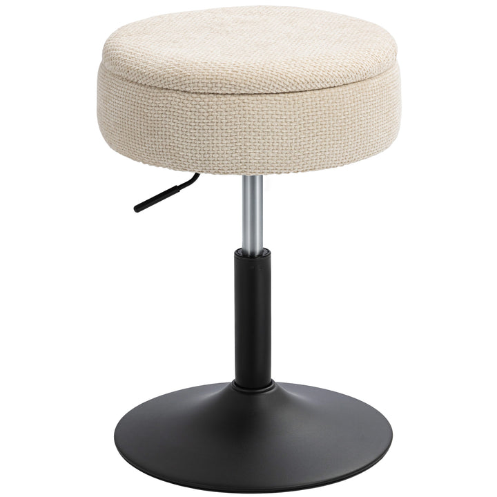 Banco de Bar com Armazenamento Altura Ajustável Banco de Cozinha Redondo Giratório Estofado em Chenilla Base em Aço Acolchoado para Sala de Estar Sala de Jantar Escritório 39x39x49-65 cm Bege