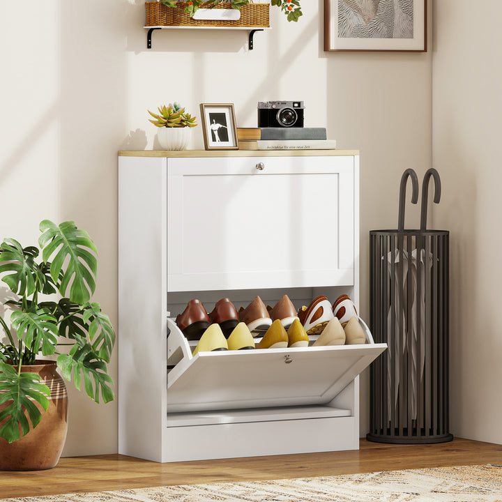 Sapateira Estreita com 2 Portas Sapateira para Entrada com Prateleiras Ajustáveis para 12 Pares de Sapatos 60x24x80 cm Branco