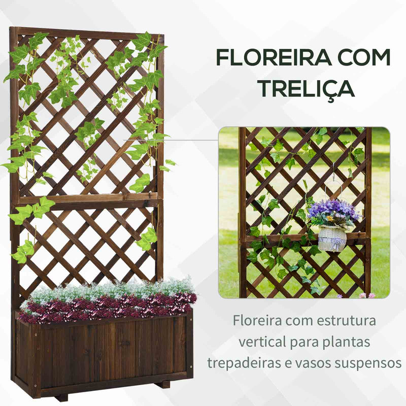 Floreira com Treliça de Madeira Maciça Caixa de Plantio com Suporte para Plantas Trepadeiras para Cultivo de Plantas Flores 72,5x31,5x149,5 cm Marrom