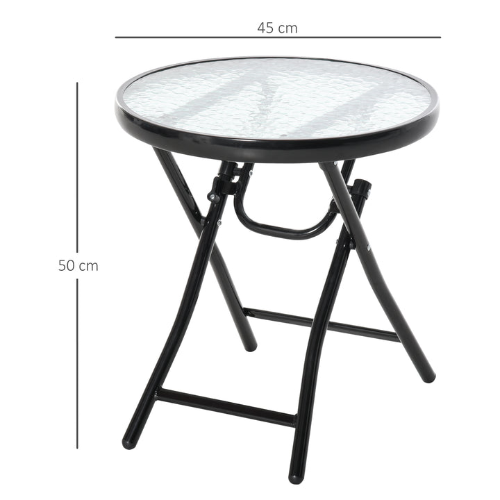 Mesa dobrável redonda de vidro Mesa de jardim com fivela de segurança borda coberta de metal interno e externo Ø45x50 cm Preto