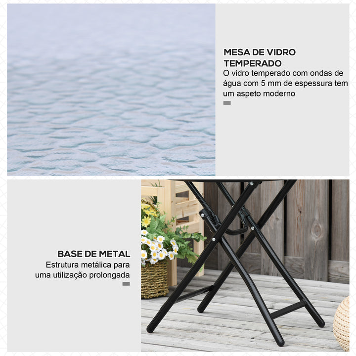 Mesa dobrável redonda de vidro Mesa de jardim com fivela de segurança borda coberta de metal interno e externo Ø45x50 cm Preto