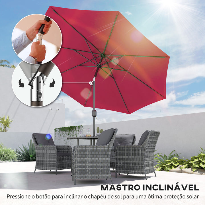 Guarda-sol reclinável para jardim e terraço - Cor do vinho tinto - Ferro - F300x245 cm